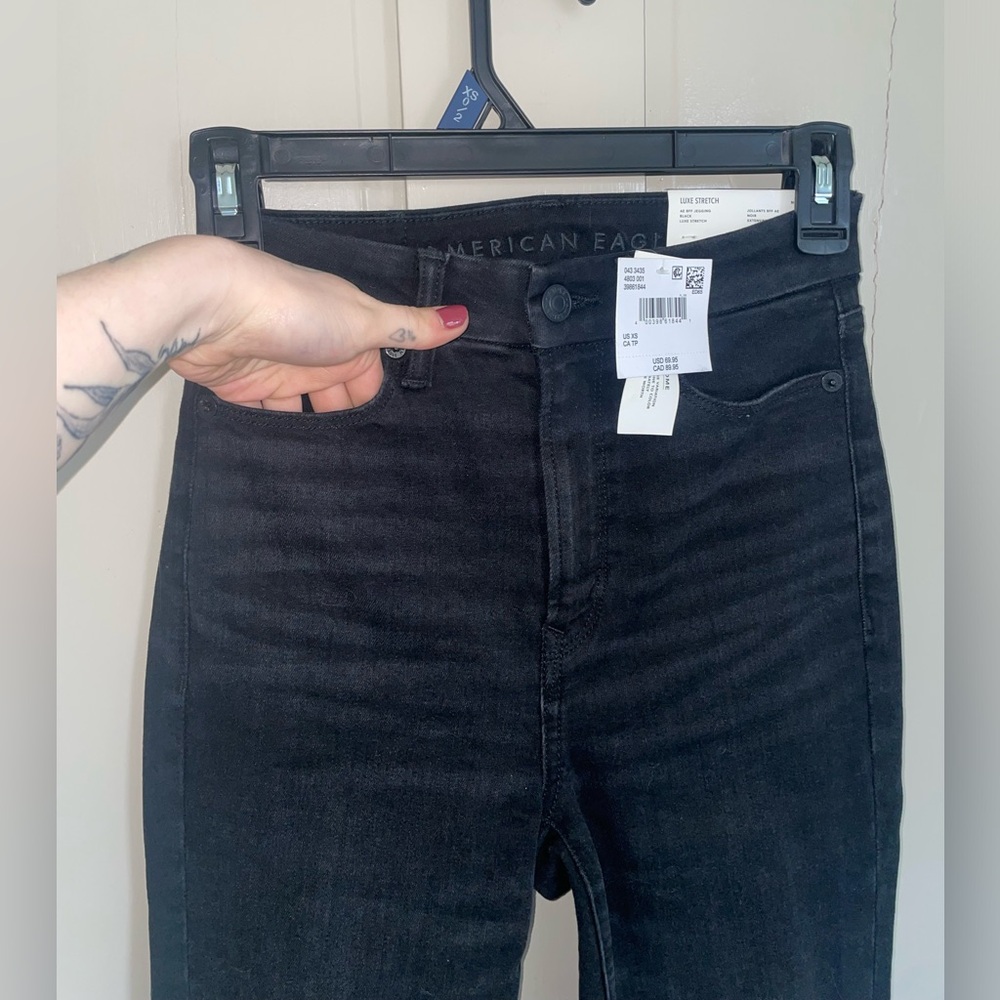 American Eagle Outfitters High Rise Skinny Stretchy Black Jeans Gothic Punk NWT - Picture 7 of 11
